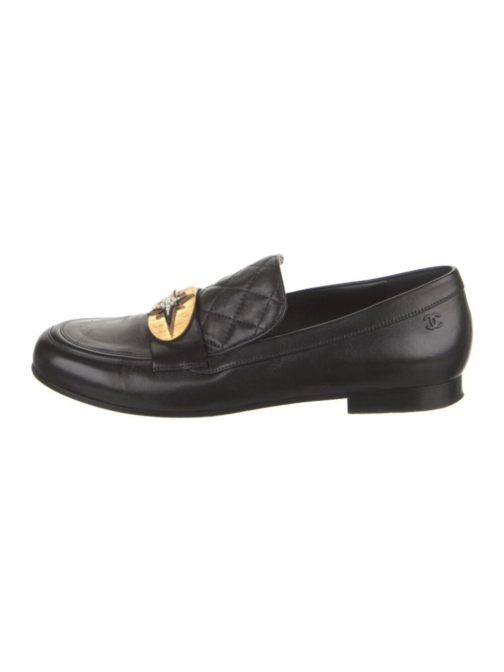Chanel Black Quilted Leather CC Logo Loafers - Picture 2 of 5